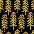 Seamless pattern Christmas trees gold silhouettes glitter vector illustration Royalty Free Stock Photo